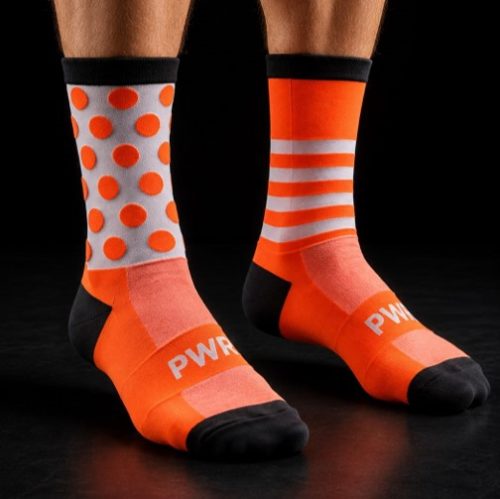 Power Socks, løpe- og sykkelsokker, Orange/hvit/sort