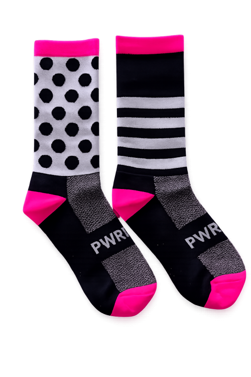 Power Socks, løpe- og sykkelsokker, Sort/hvit/rosa