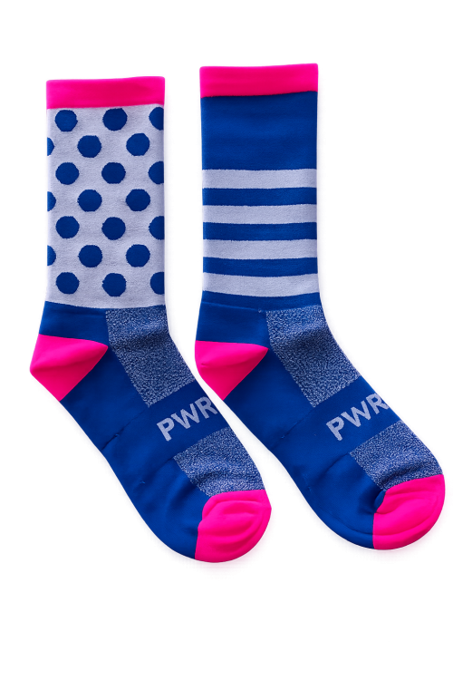 Power Socks, løpe- og sykkelsokker, Blå/hvit/rosa